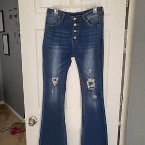 Flare leg distressed jeans